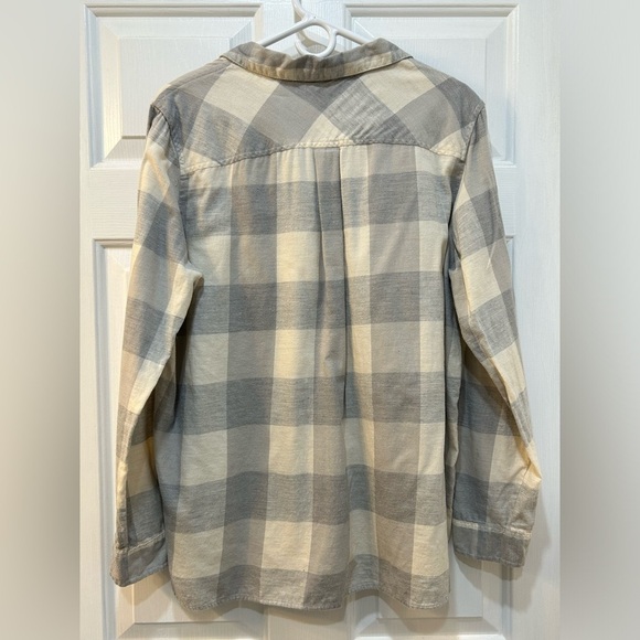 J. Crew Flannel Popover Henley Boyfriend Fit Ivory & Gray Long Sleeve Women Sz L - Picture 2 of 8